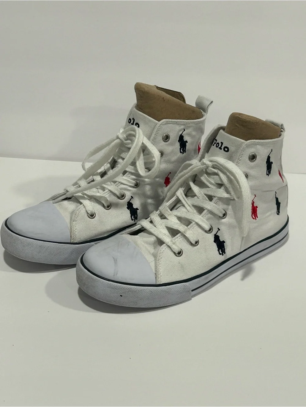 Polo Ralph Lauren Hamptyn All-Over Multi Pony Canvas Hi Top Sneakers Women’s 7